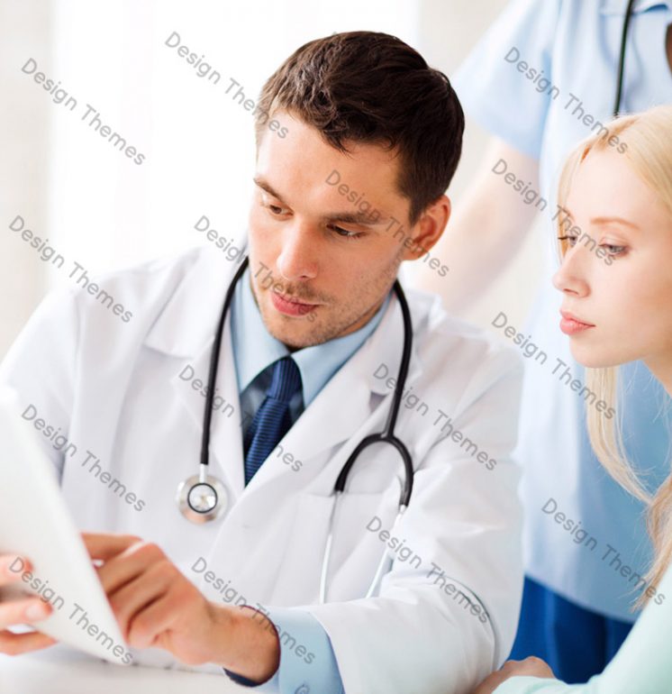 a dentist and a woman patient looking at tablet